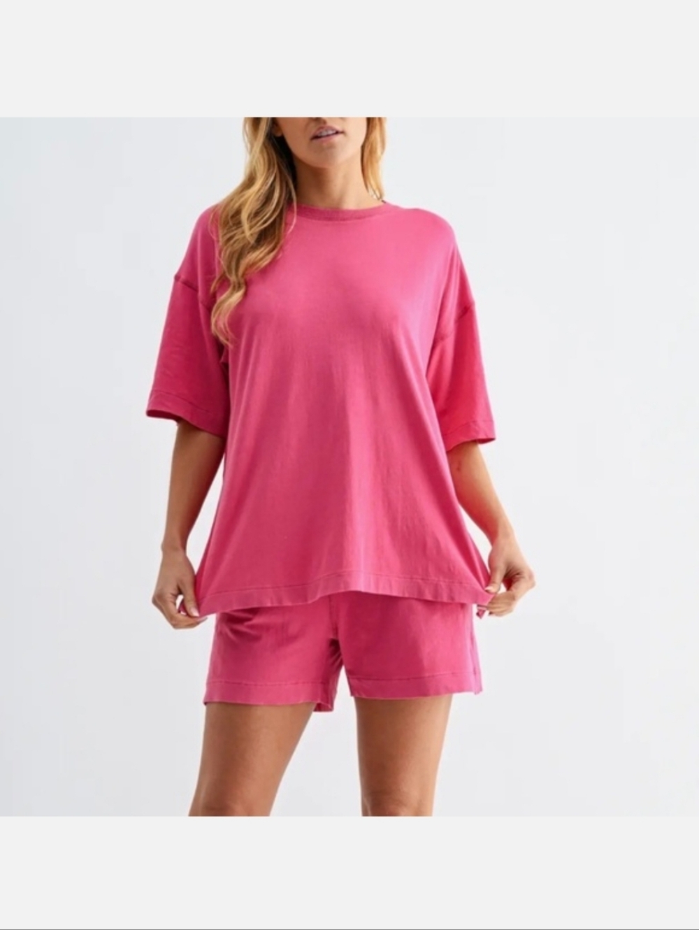 Women's Mono B Pink Oversized Tee & Shorts Lounge Set Size Small